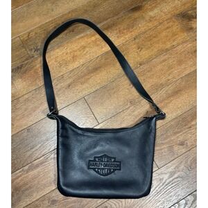 Harley‎ Davidson Black Leather Shoulder Bag Purse Embossed Logo